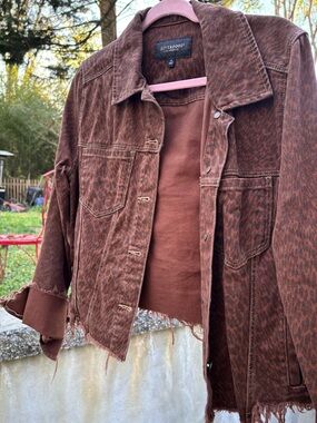 Liverpool Brown Leopard-Print Denim Jacket